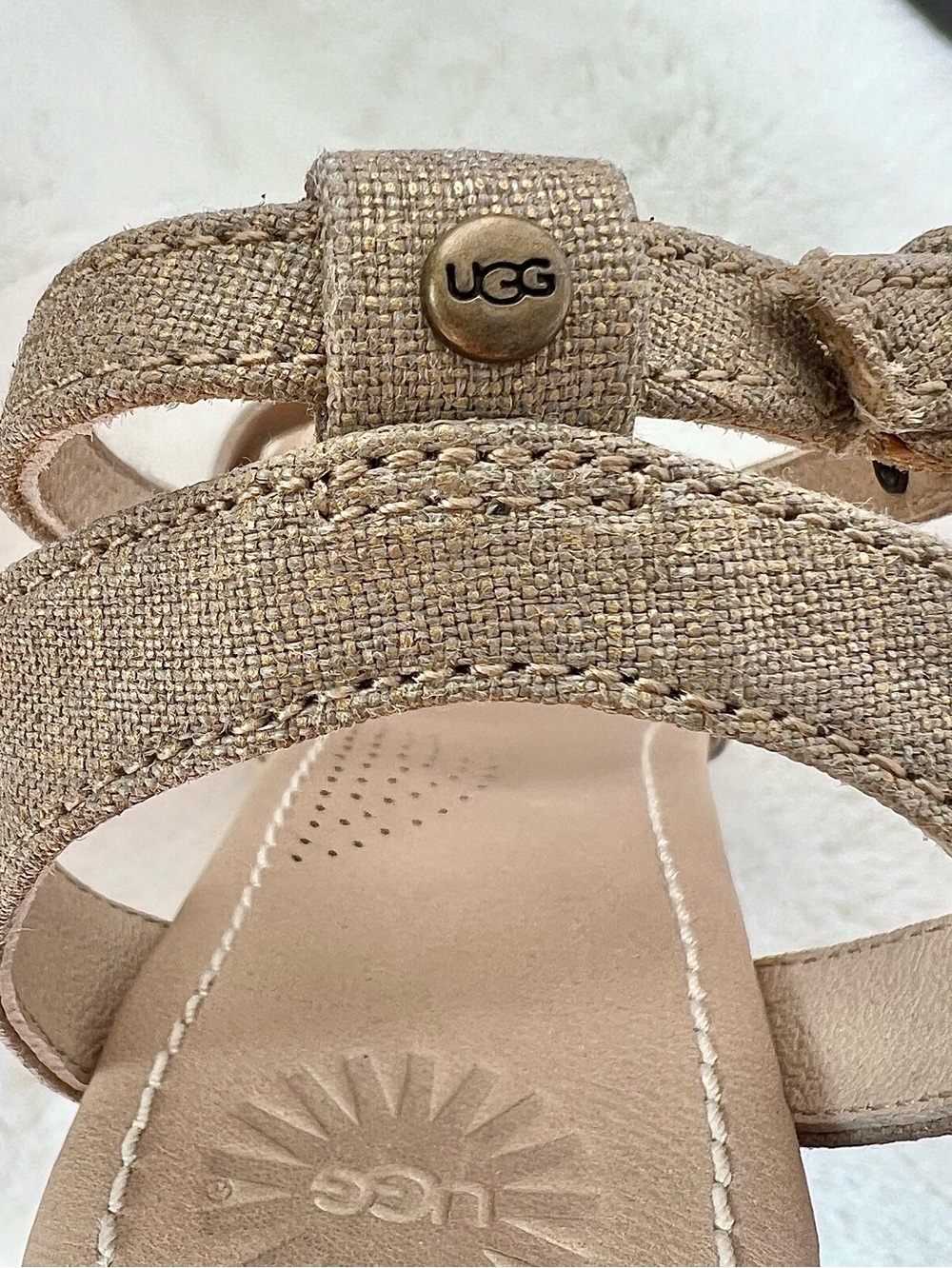 UGG Neutral Metallic Color Linen Wedge Espadrille Sandals Size 7.5 NWOT - Picture 6 of 12